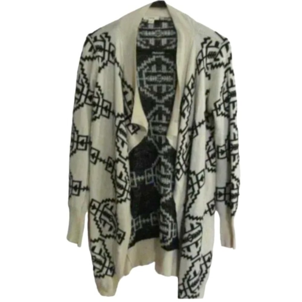 Timing Long Warm Tribal Print Cardigan, Black & Tan - Size M